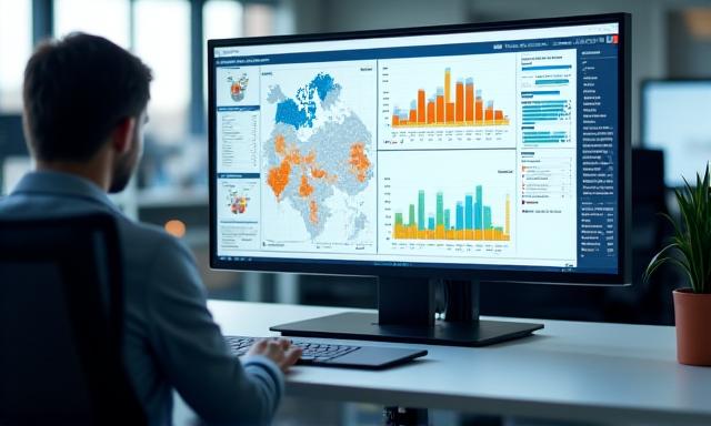 Complex logistical dashboard showing improved business efficiency and reduced bottlenecks